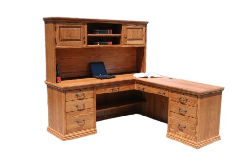 Traditional T641 Desk shown in Oak with Return & Hutch