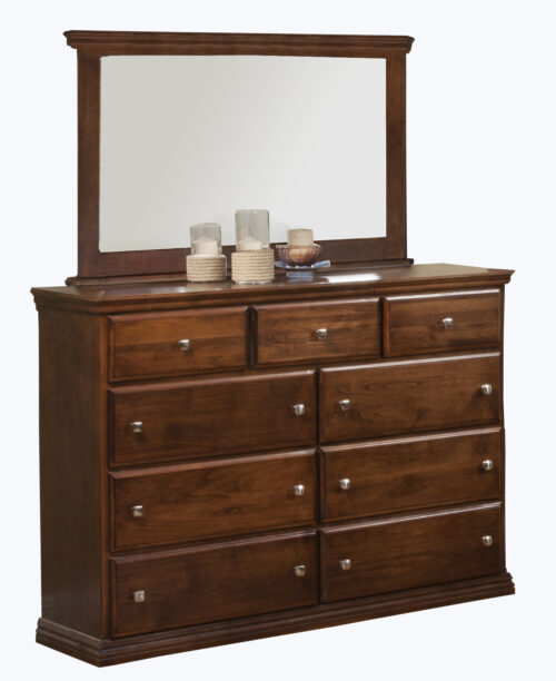 Traditional T454 9-Drawer Mule Chest of Drawers & T454 Mirror shown in Alder