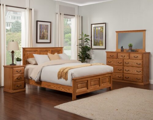 Traditional T470 Rail Bed Bedroom Set shown in Oak with T453 Dresser & T448 Nightstand